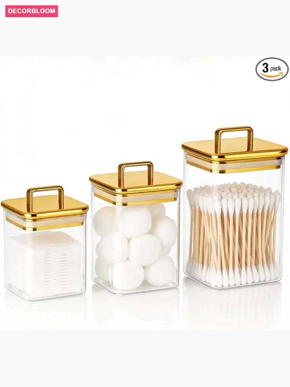 Apothecary Jars Set of 3 Airtight Canisters with Gold Lids Kitchen Storage